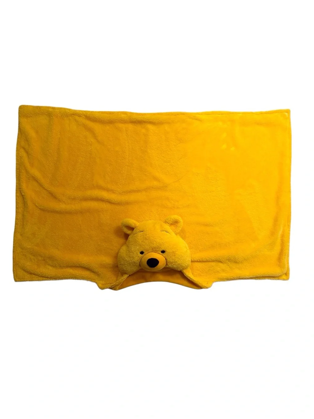 Disney Winnie The Pooh yellow plush hooded  throw blanket/wrap EUC